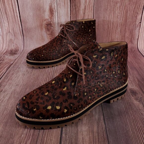 Madewell Womens Size 9 The Wren Boots Painted Leopard Calf Hair Lace Up MA484 - Picture 1 of 16